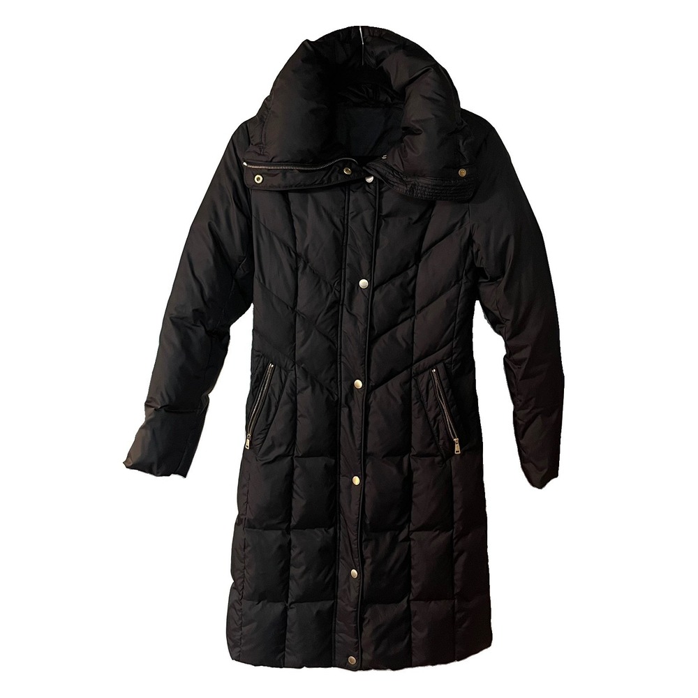 Cole Haan Signature Coat Women's Small Black Full Length Down Puffer Zip Parka